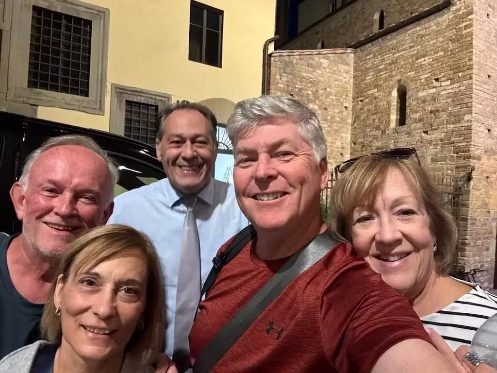 Adele H group photo at a historic Italian site