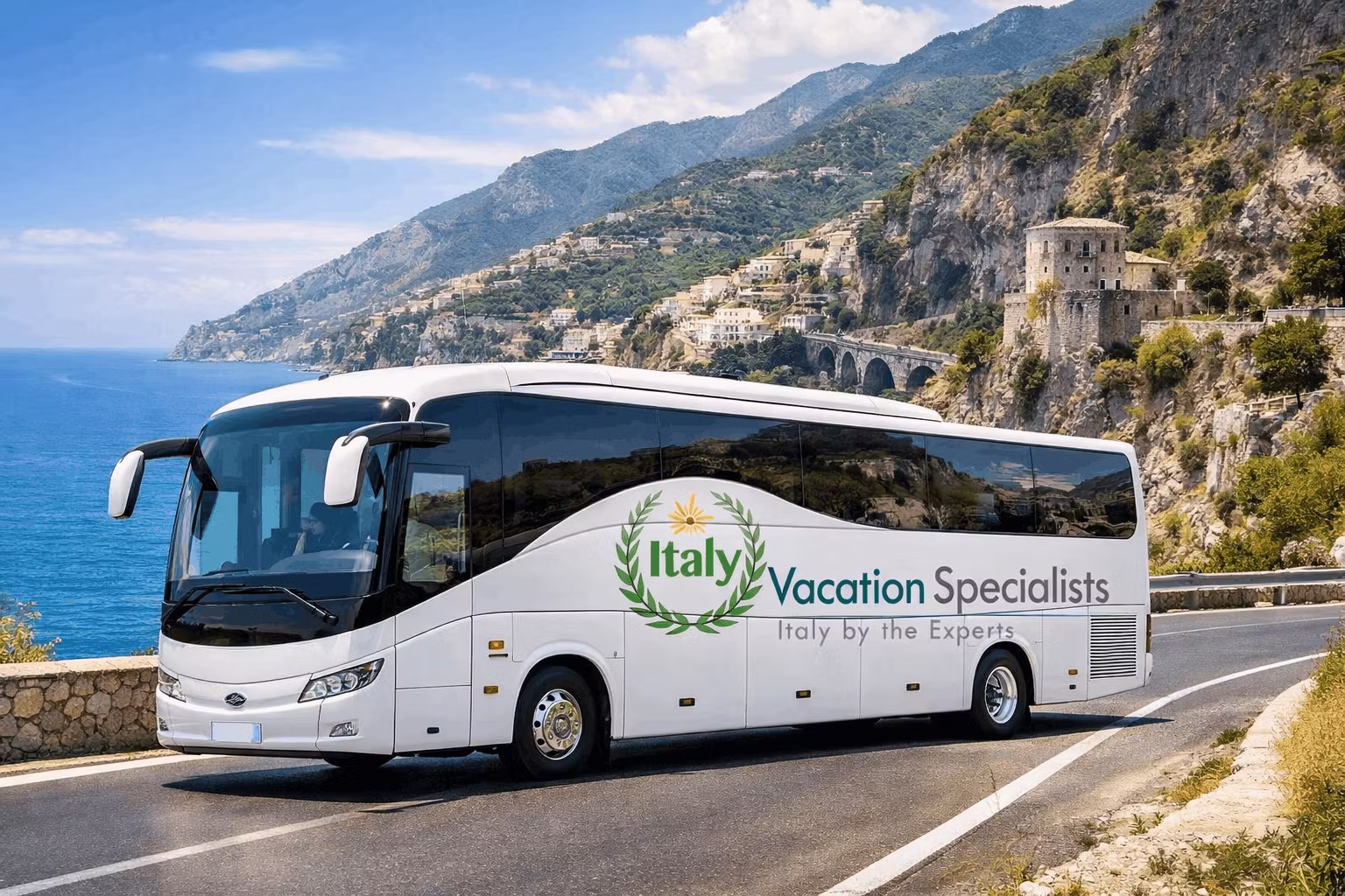 IVS tour coach on the Amalfi Coast road