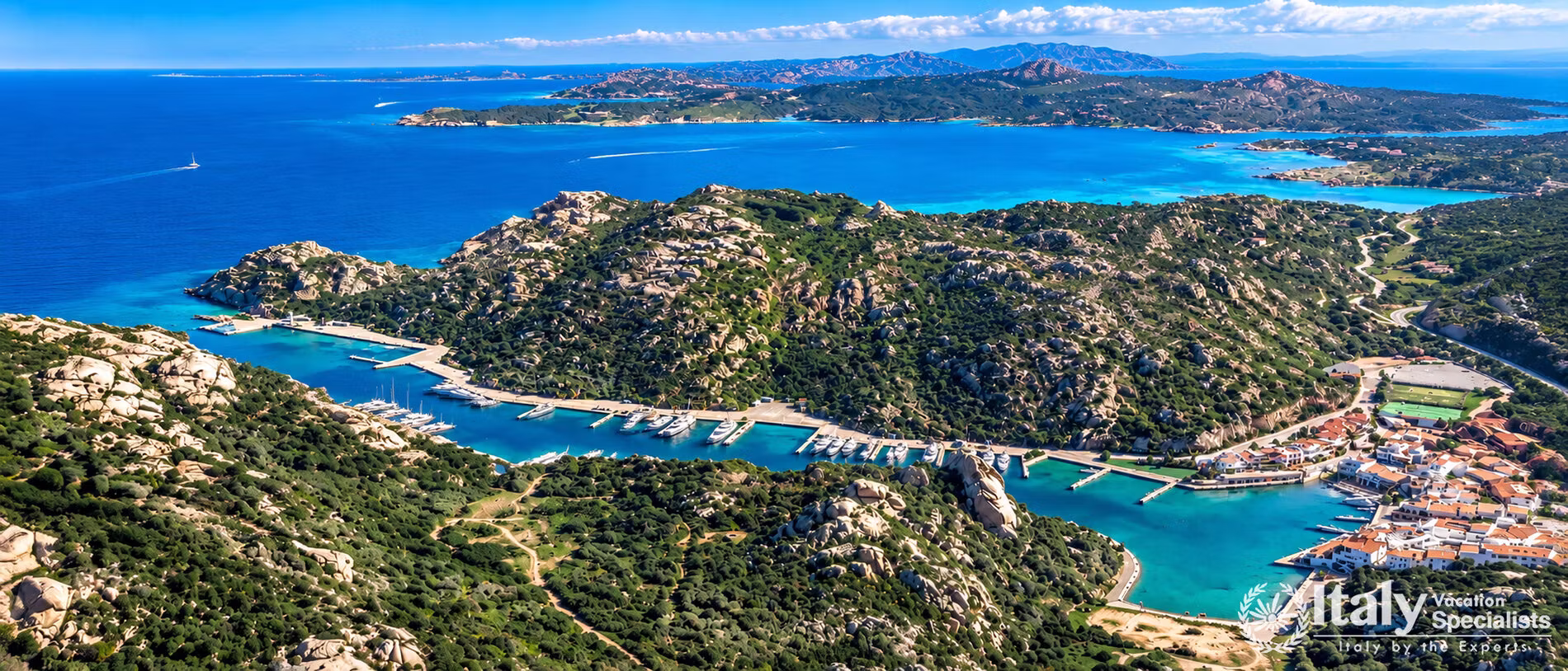 Aerial View of Poltu Quatu’s Turquoise Coastline, Sardinia