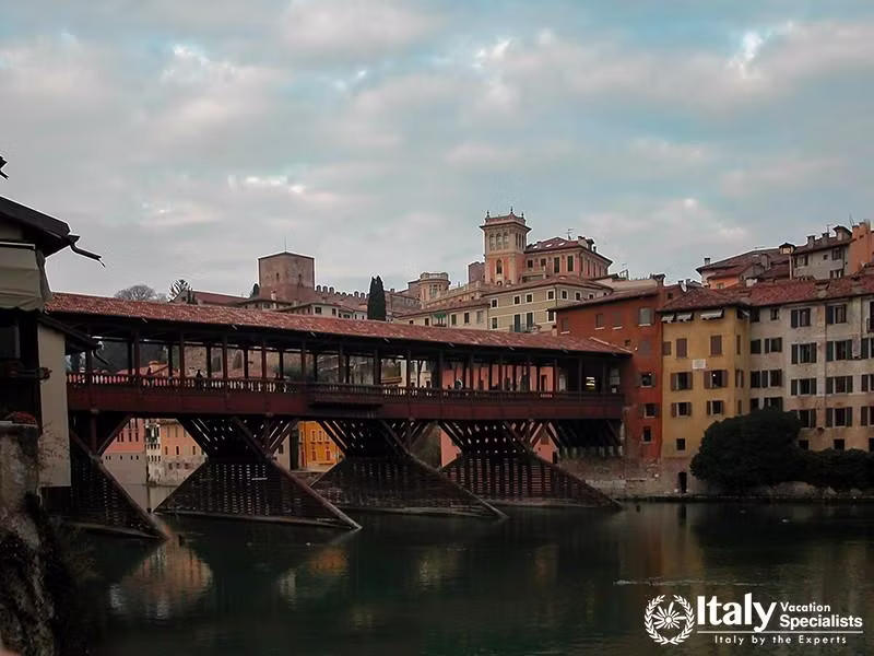 The Ponte Vecchio (Old bridge) or Ponte degli Alpini is a covered wooden pontoon bridge located in B