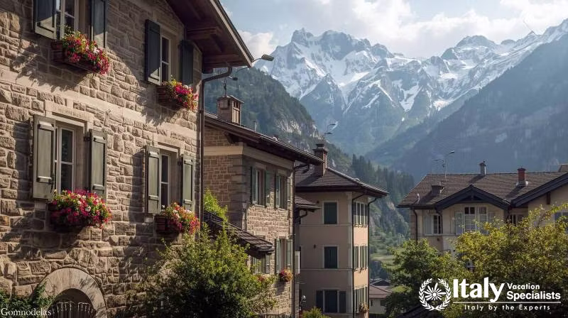 Historic architecture in Bormio’s town center,