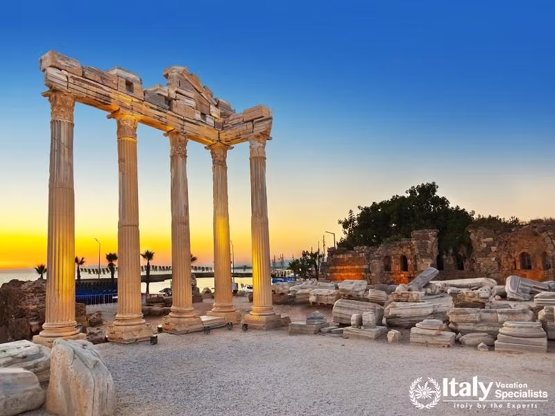 Old Ruins in Side, Turkey at Sunset
