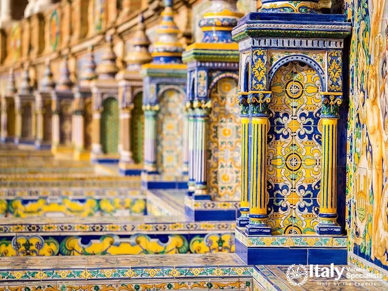 The Tiled Walls of Plaza de Espana, Seville, Spain