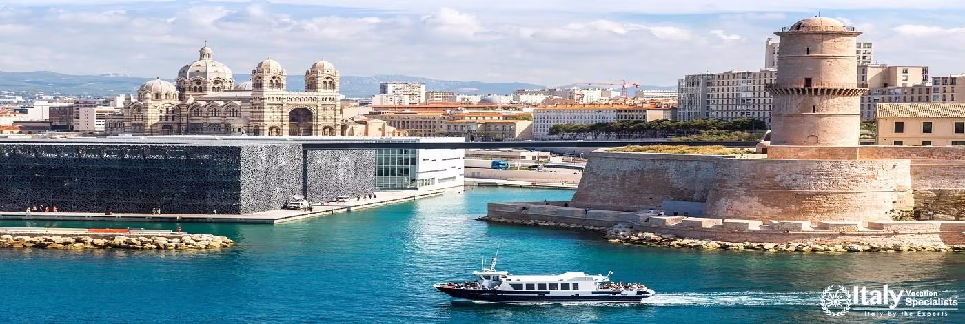 Saint Jean Castle and Cathedral de la Major and the Vieux Port in Marseille, France