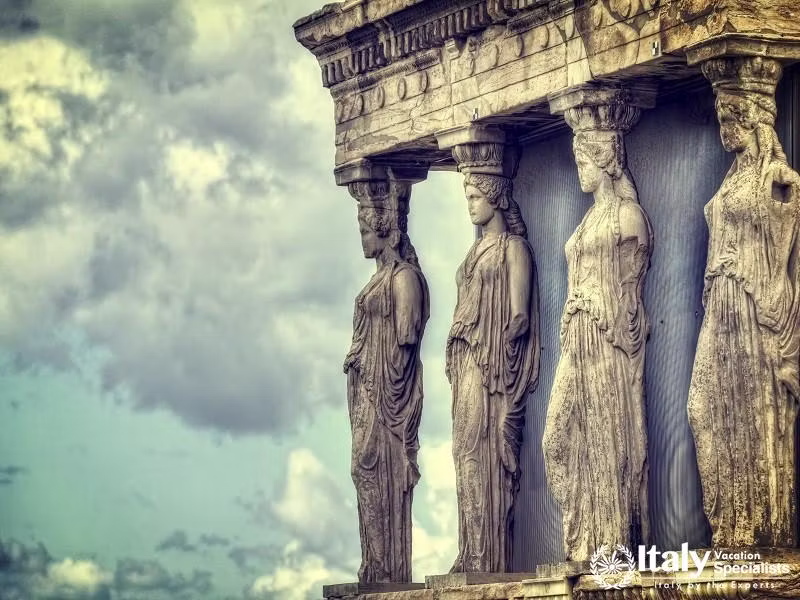 Caryatids in Erechtheum from Athenian Acropolis, Greece