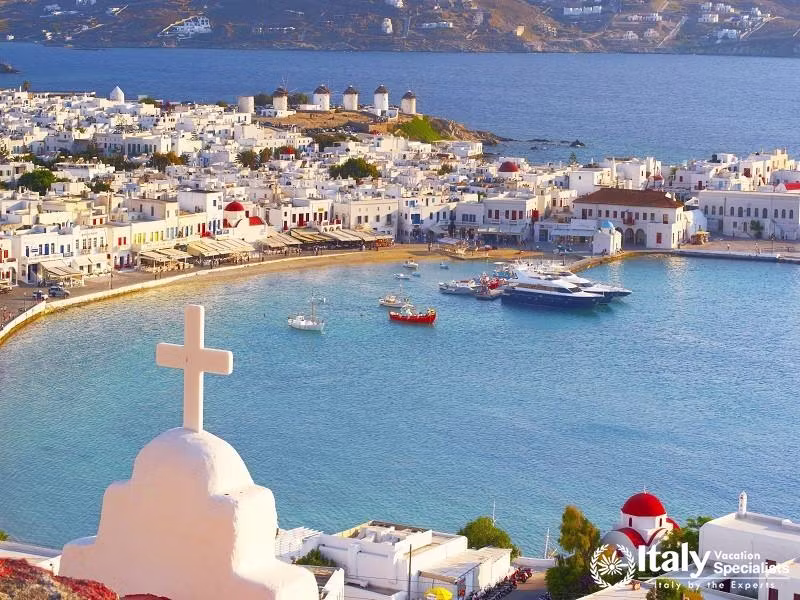Aerial View of Mykonos Town, Chora - Mykonos Island, Greece