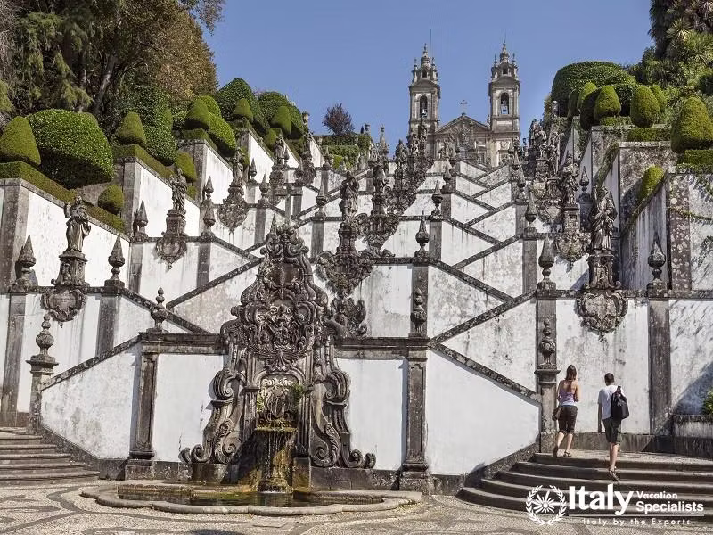Stairs with Saint\s Statues Leading to the Church Bom Jesus do Monte near Braga, Portugal