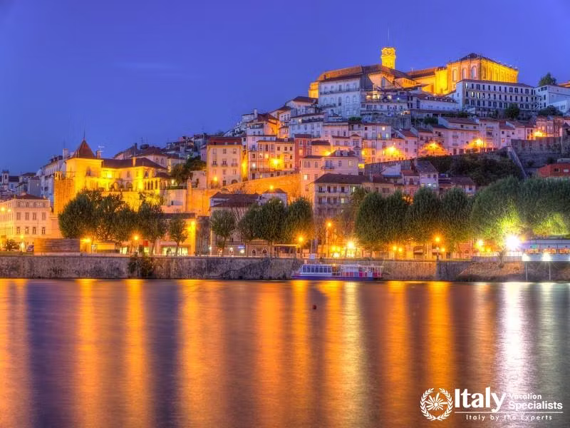 Old Town of Coimbra Glows at Night Under a Pretty Summer Sky, Portugal