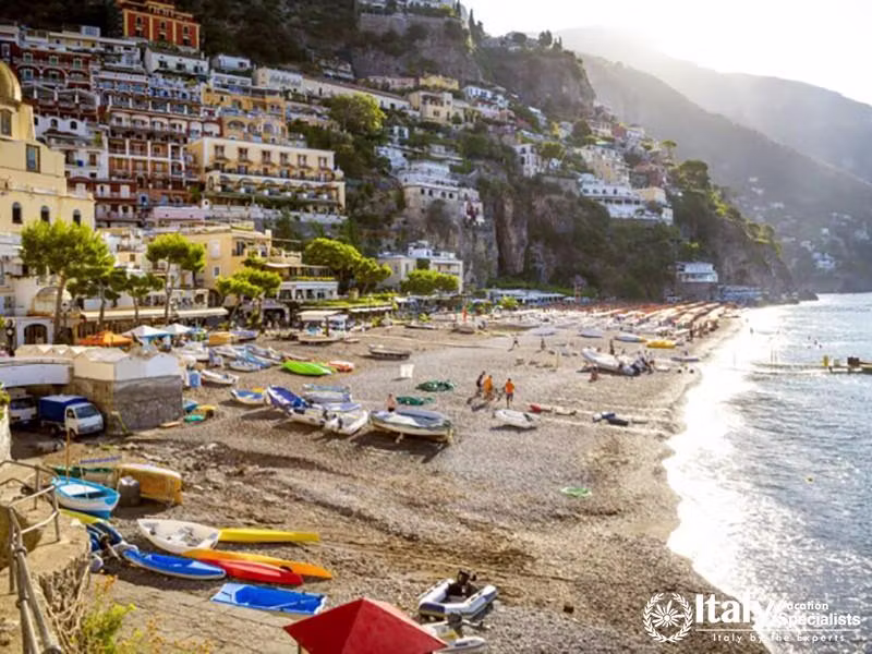 The thriving coastal beach town of Positano, Italy