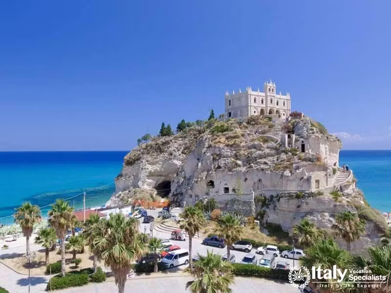 Aerial view of Tropea coastline in Calabria, Italy