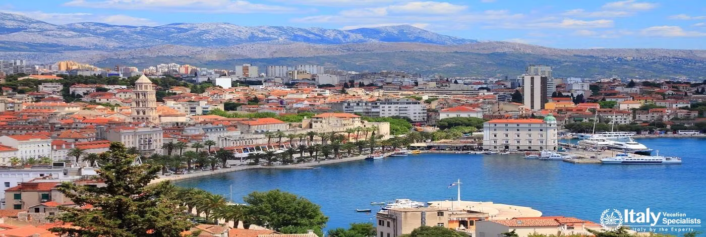 Split, Croatia, Region of Dalmatia, with Mosor Mountains in Background.