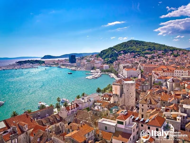 Split Waterfront and Marjan Hill Aerial View, Dalmatia, Croatia