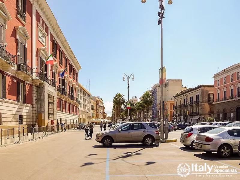 View of street in Italian city Bari. Bari is capital city of Metropolitan City of Bari and of Apulia
