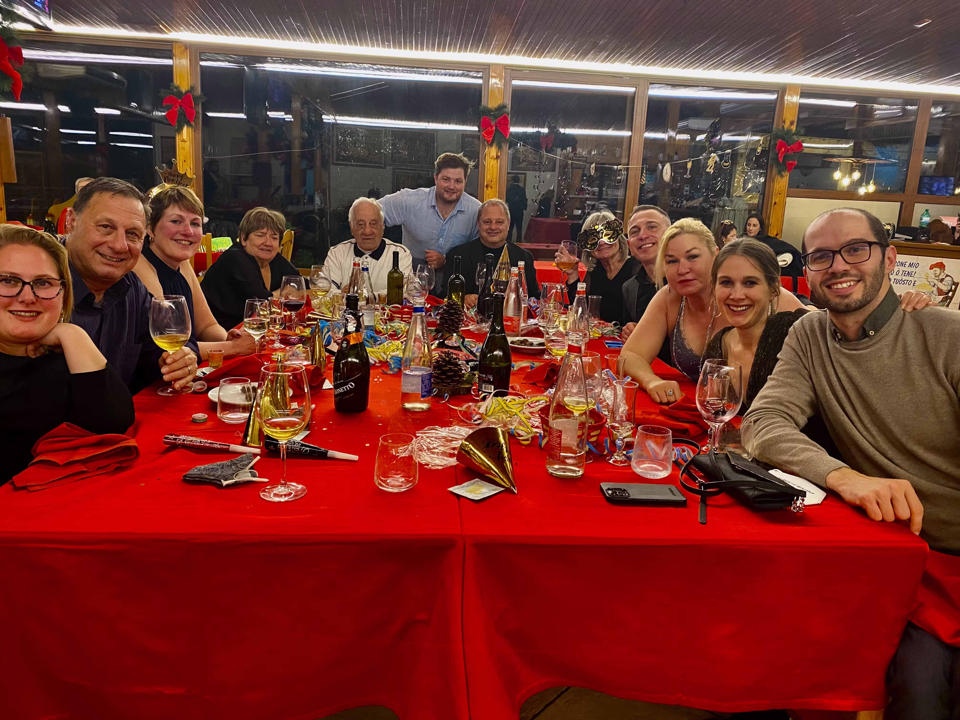 Large group celebration dinner in Italy