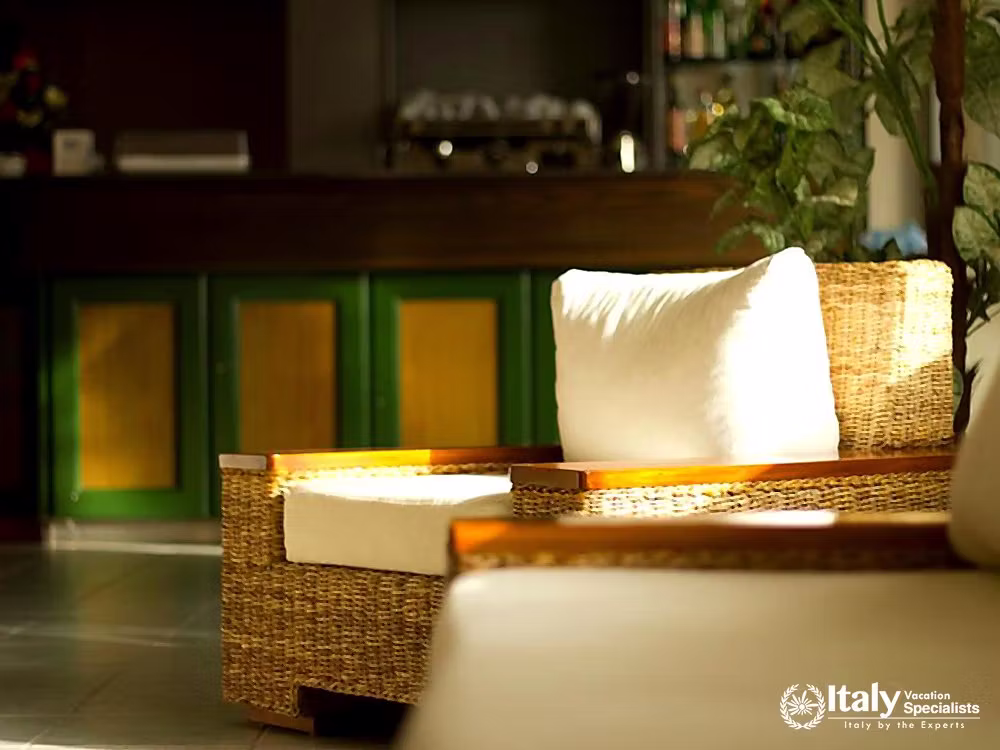 Comfortable Wicker Seating in the Bar Area at Hotel Eden – Tremiti Islands