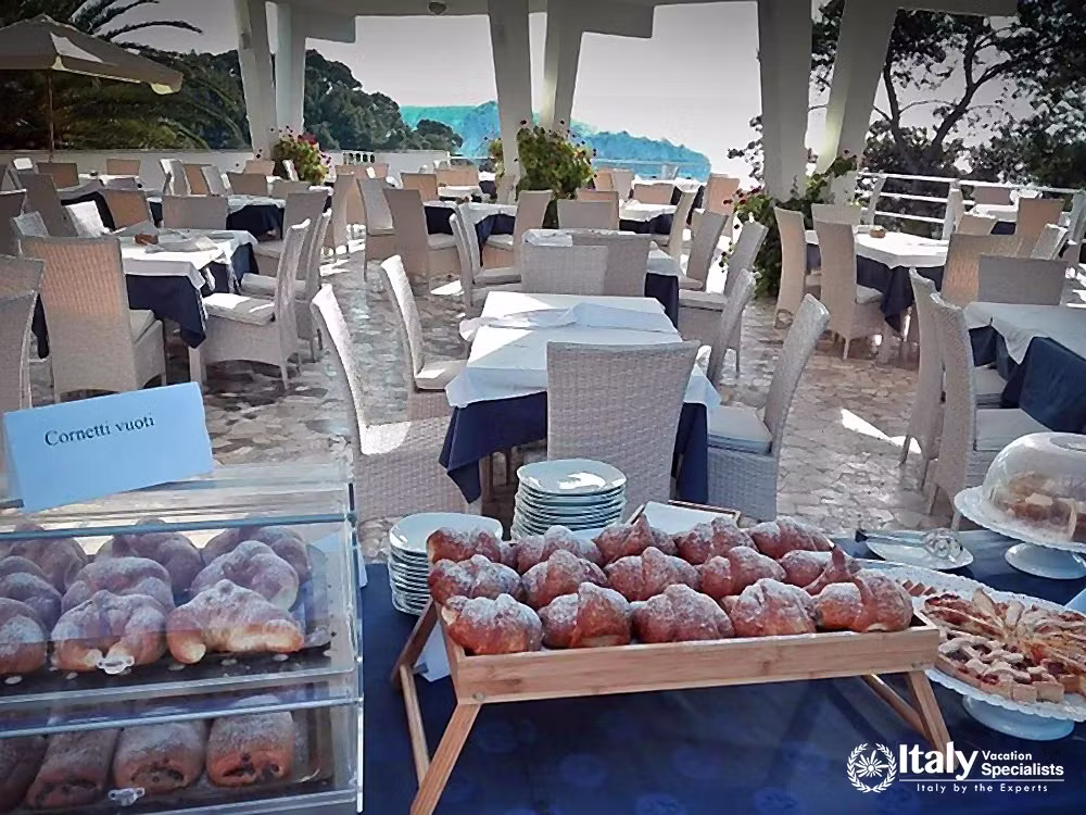 Breakfast Buffet on the Sea-View Terrace at Hotel Eden – Tremiti Islands