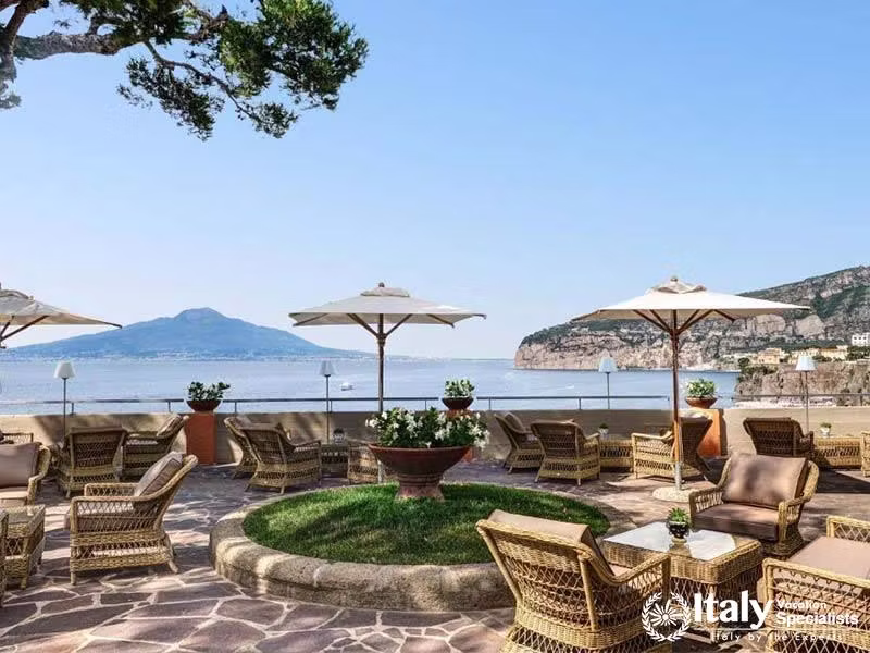 Elegant outdoor lounge with breathtaking sea views.