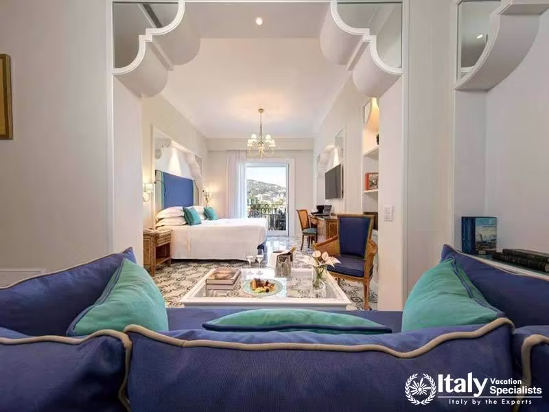 Spacious suite with stylish interiors and balcony views.