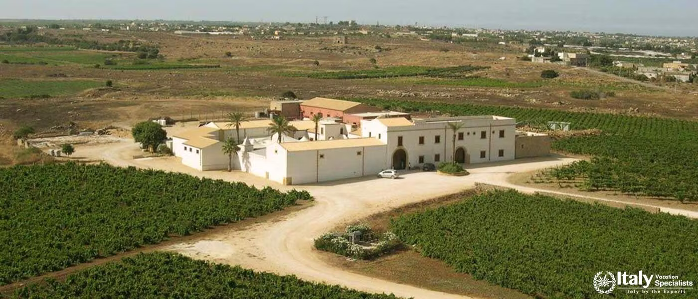 Drone-view of Agriturismo Baglio Donnafranca Wine Resort 