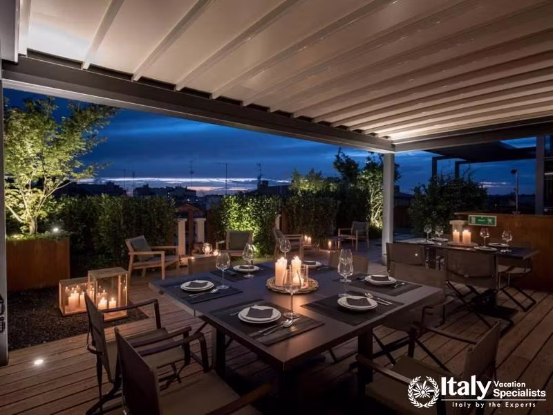 Enjoy an unforgettable candlelit dinner under the stars on our serene rooftop terrace.
