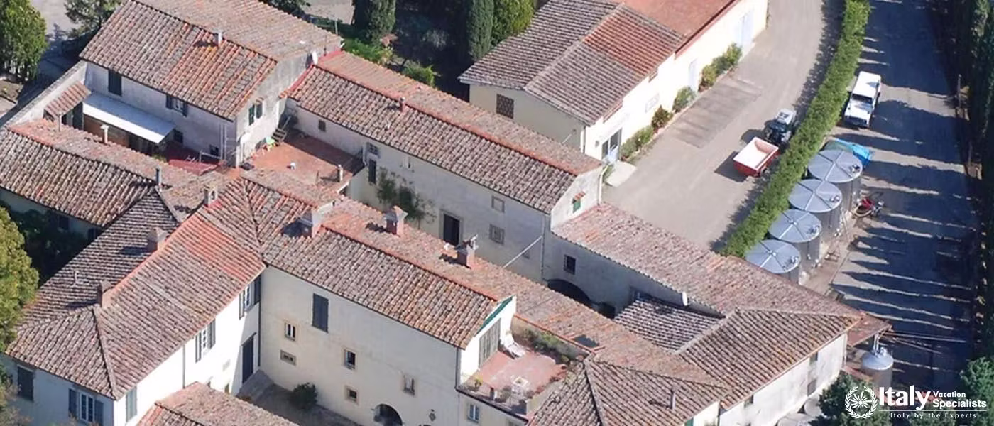 Aerial View of Historical Villa Travignoli Estate