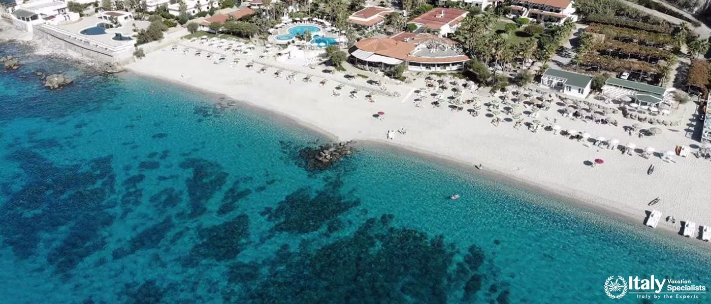 Villaggio Il Gabbiano graces the clear Calabrian shores from above