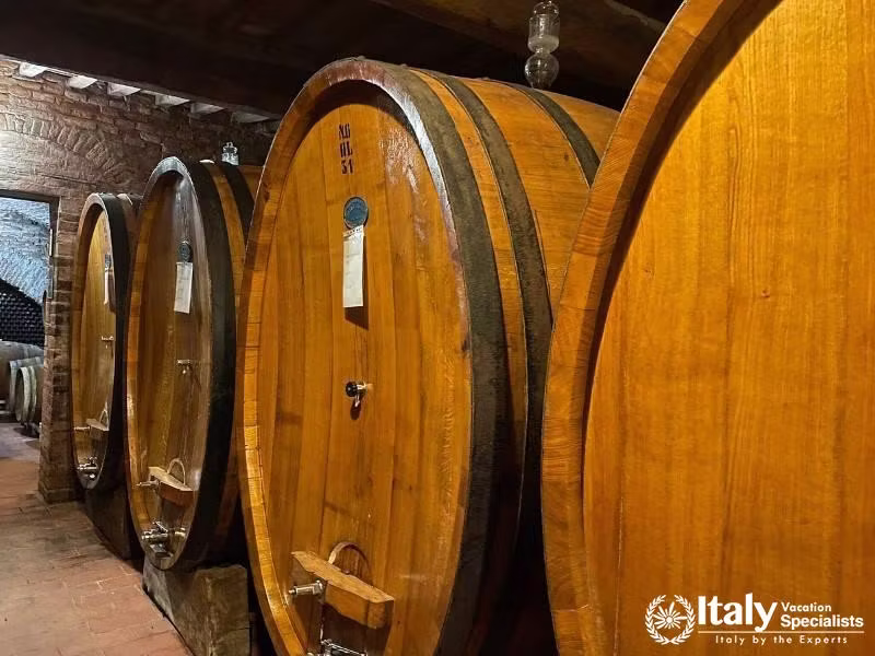 Explore the traditional oak barrels where our wines age to perfection.