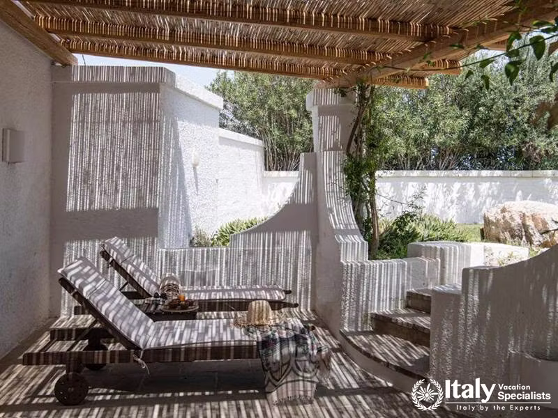 Relaxing Outdoor Lounge at Masseria Il Melograno in Monopoli, Italy