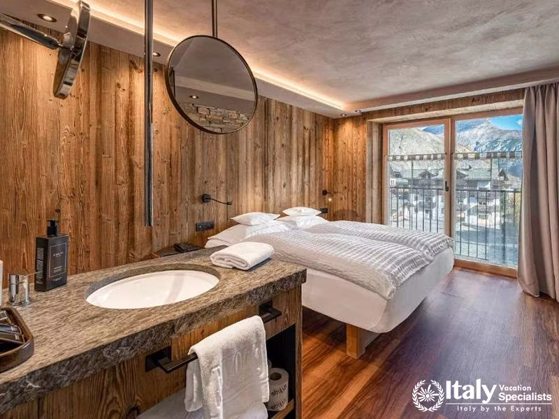 Contemporary Room with Scenic View in Bivio Hotel Plaza in Livigno, Italy
