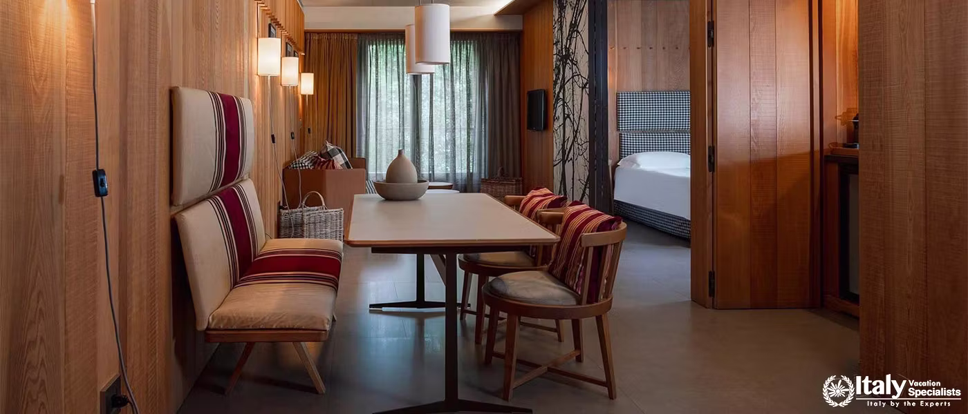 Modern Wooden Interior with Dining Area in Eden Hotel