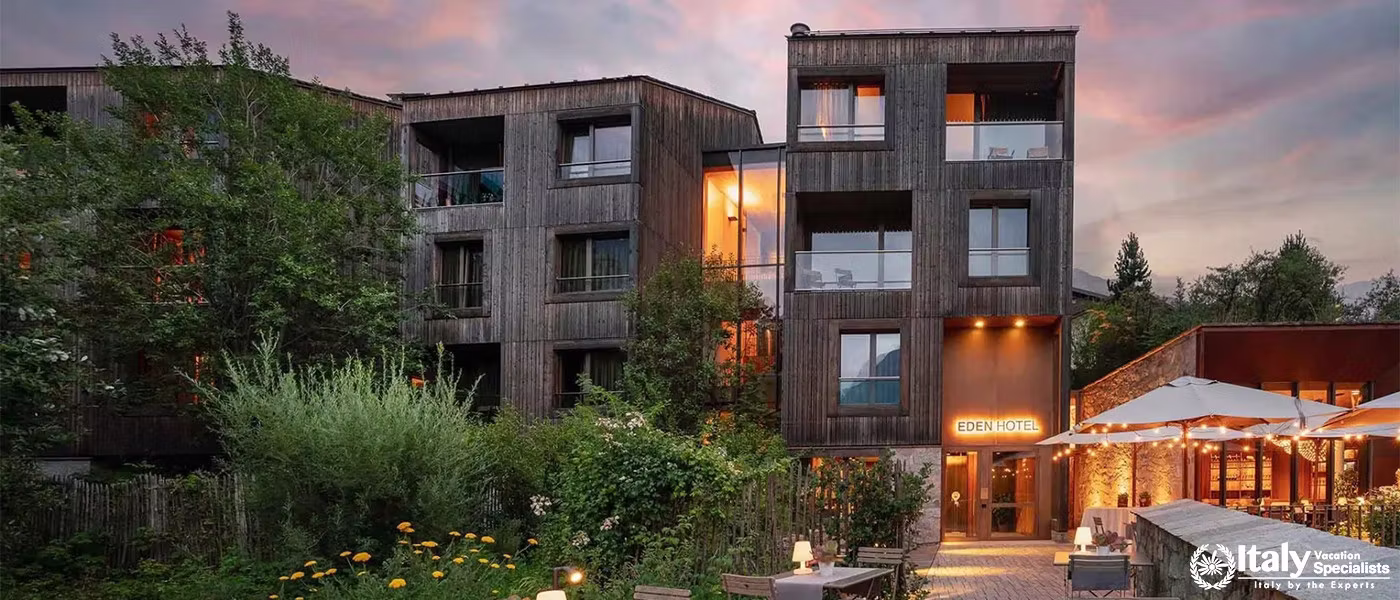 Beautiful exterior of Eden Hotel at the sunset time with amazing views