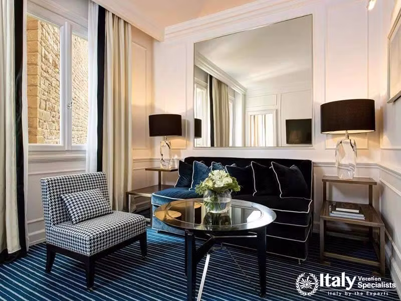 Chic Sitting Area in a Suite at Hotel Lungarno in Florence, Italy