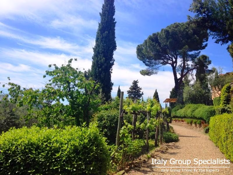 Beautiful paths leading through the gardens of the VIlla Vignmaggio Estate, Chianti Region, Tuscany 