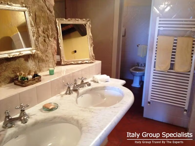 Beautiful large bathrooms at the Villa Vignmaggio Wine Estate in the Chianti Region Tuscany 