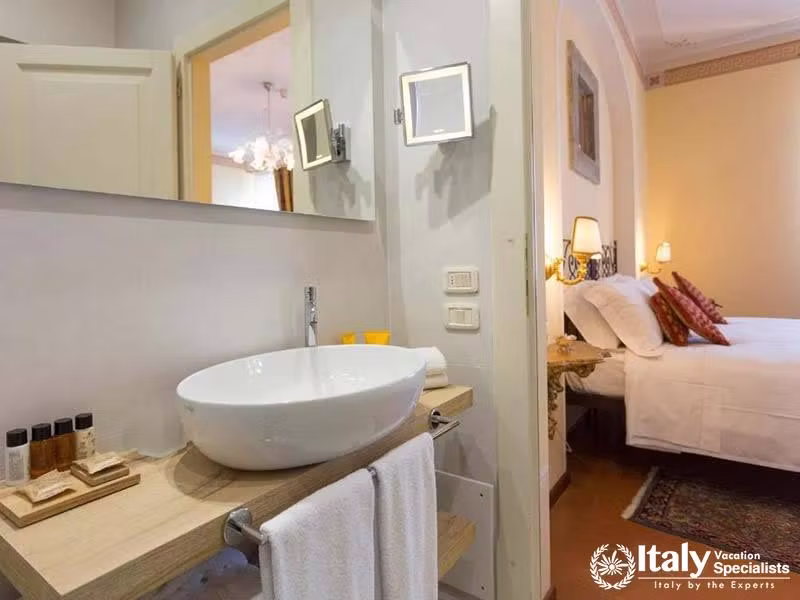 Modern Vanity in a Traditional Suite at Hotel Villa Marsili in Cortona, Italy