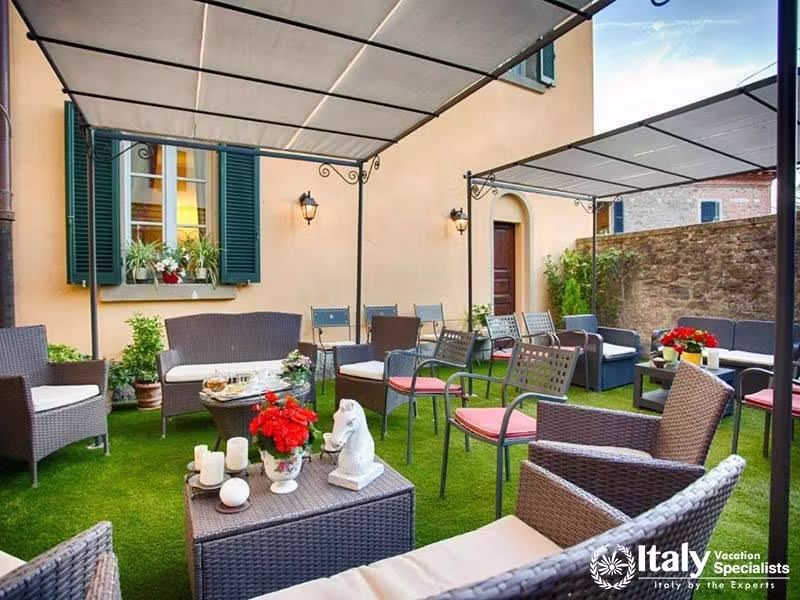 Charming Outdoor Lounge at Hotel Villa Marsili in Cortona, Italy