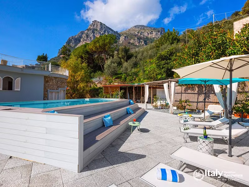 Inviting Pool Area with Mountain View in Villa del Mar, Marina del Cantone