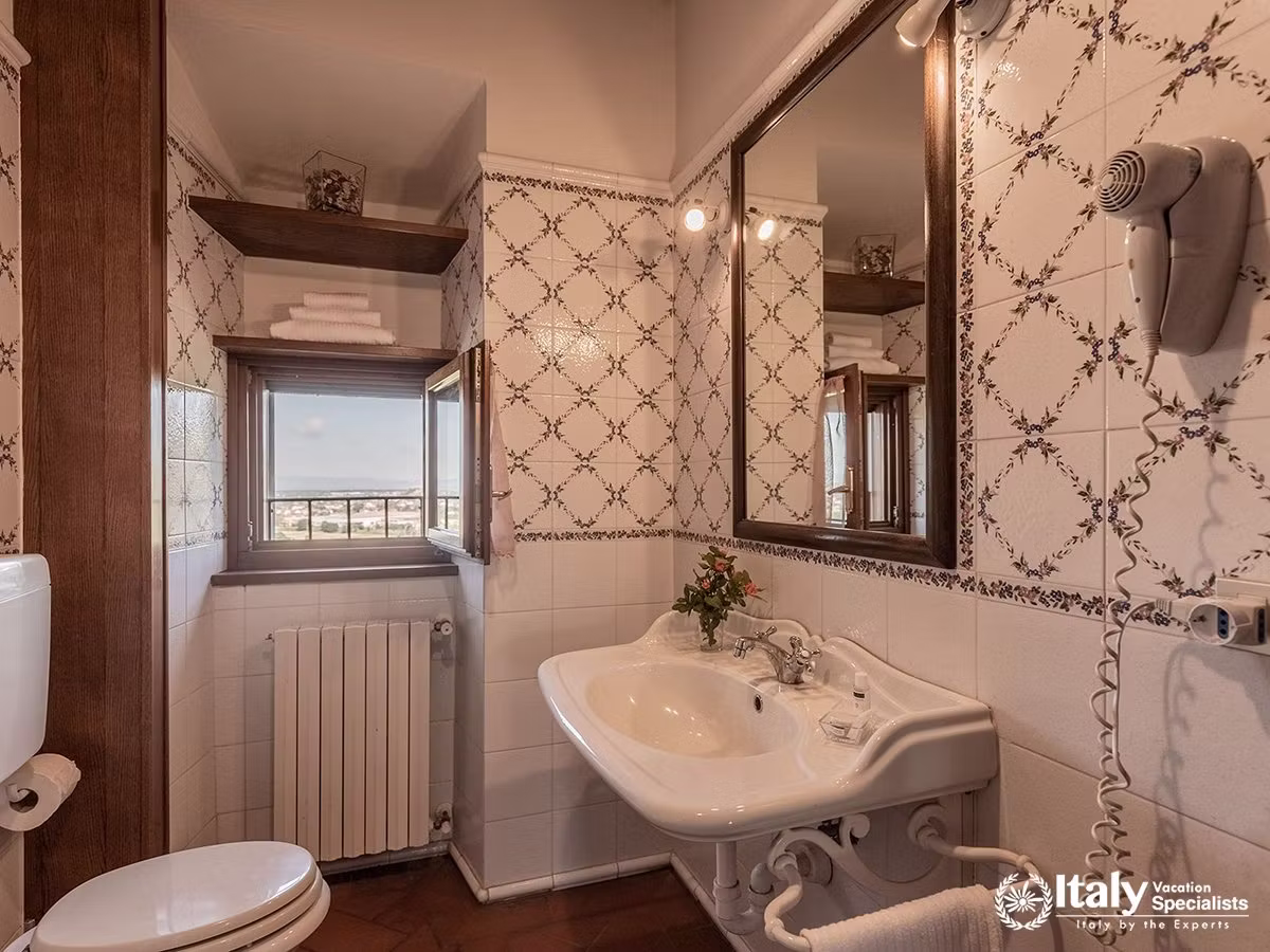 Classic Bathroom with Countryside Views at Villa Buccelletti