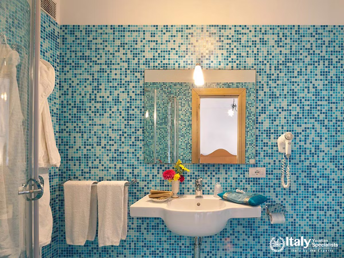 Refreshing Blue Mosaic Bathroom at Villa Esattezza
