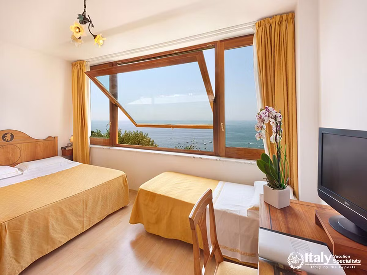 A Bright Sea-View Bedroom Above Nerano Bay