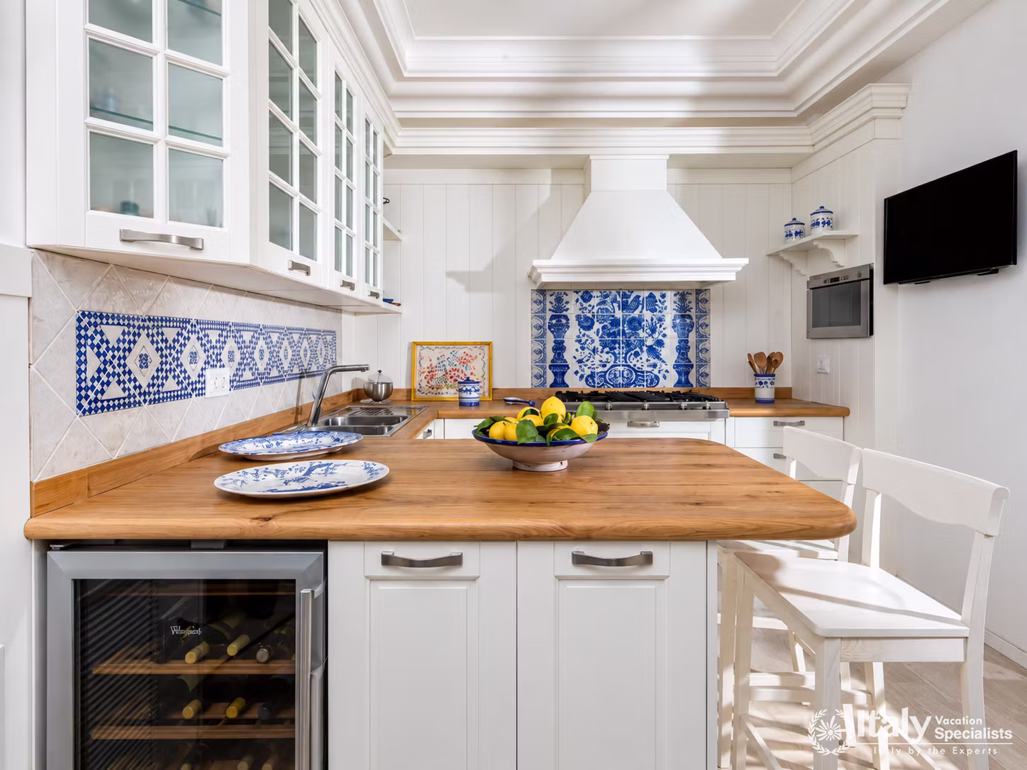 Mediterranean Kitchen with Blue-and-White Tiles