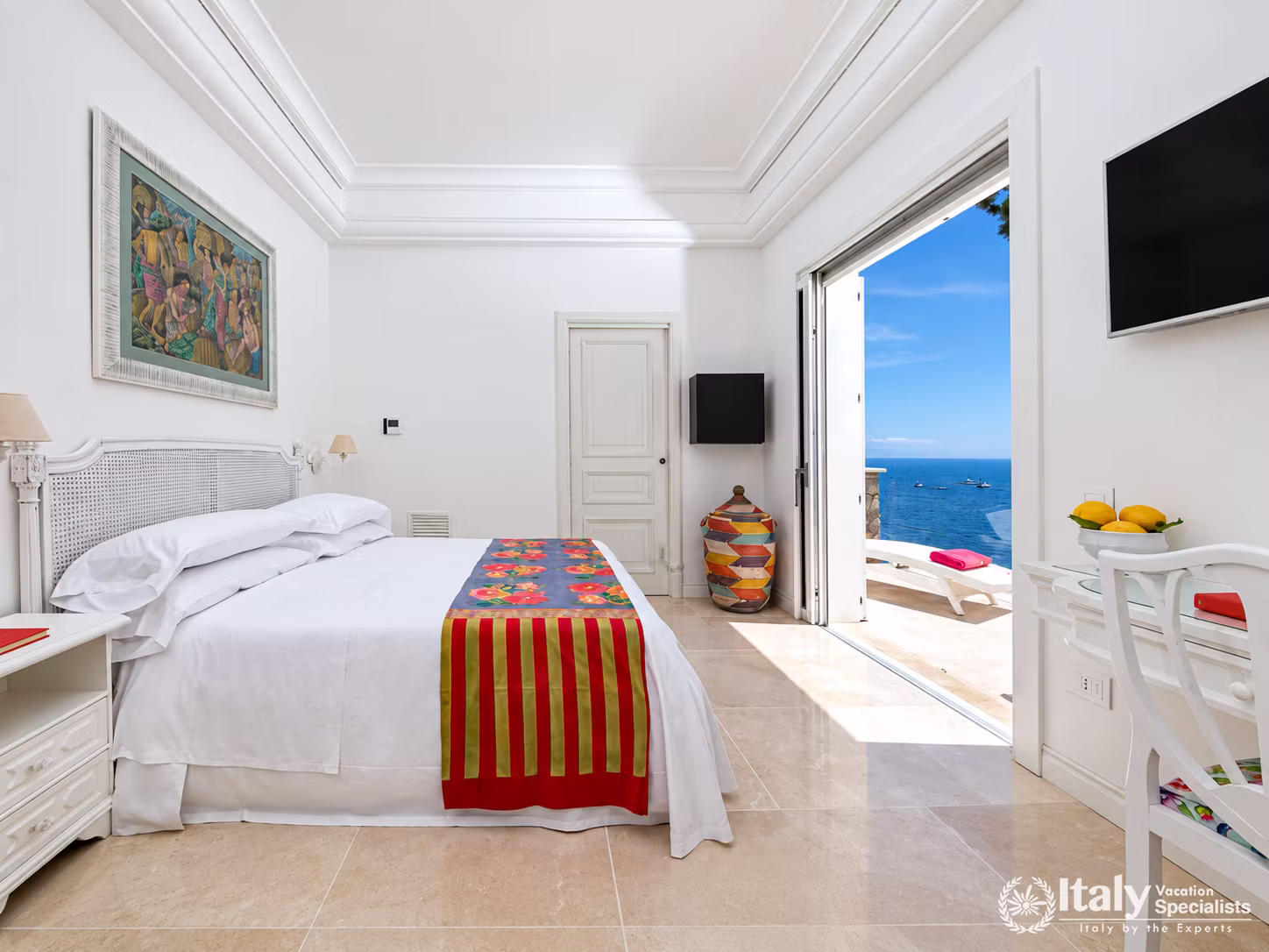 Sunlit White Bedroom with Sea-View Terrace