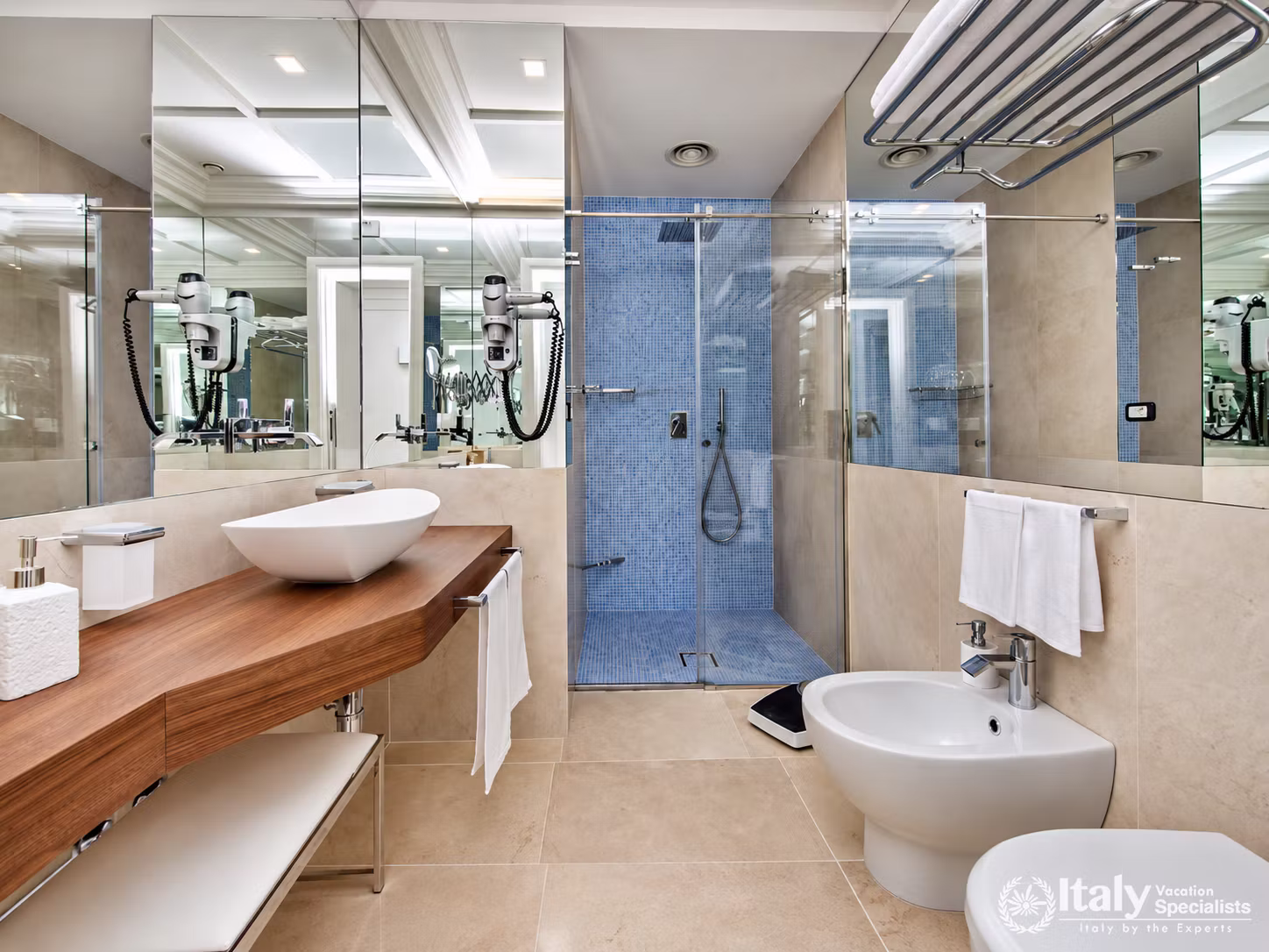 Contemporary Bathroom with Walk-In Mosaic Shower