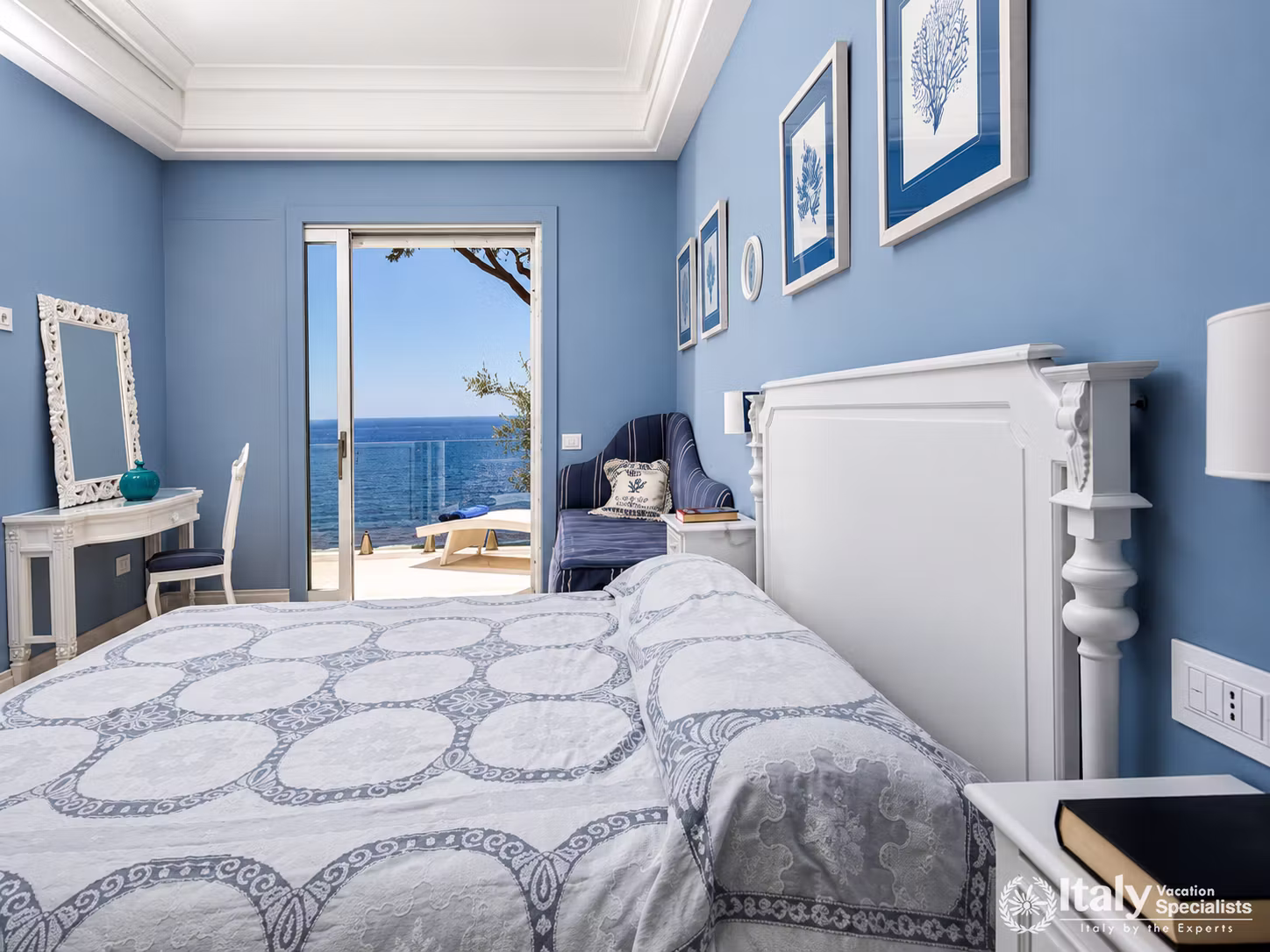 Elegant Blue Bedroom with Sea View