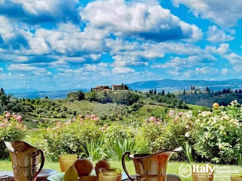 Breakfast with a view of the Tuscan hills near Florence, Italy.