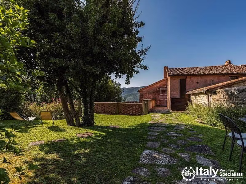 Serene garden with scenic views and comfortable seating.