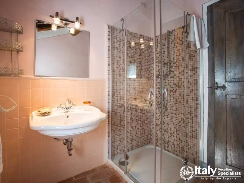 Elegant bathroom with a spacious walk-in shower.