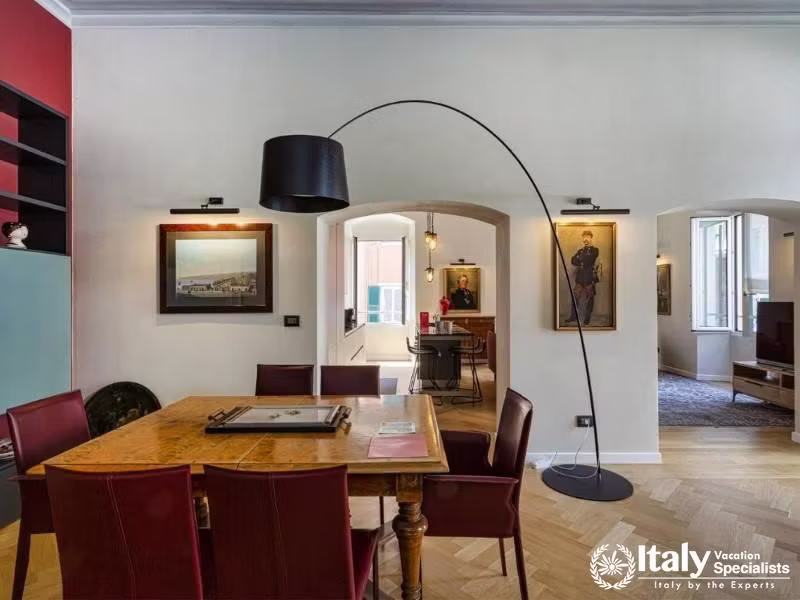 Elegant dining space blending vintage and modern decor.