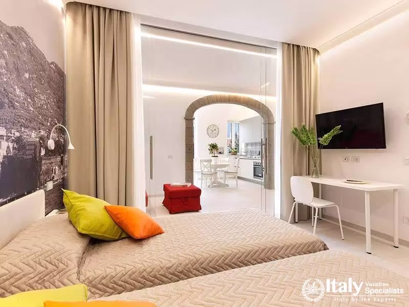 Twin Bedroom with Panoramic Wall Mural at Tasso Luxe Stay in Sorrento, Italy