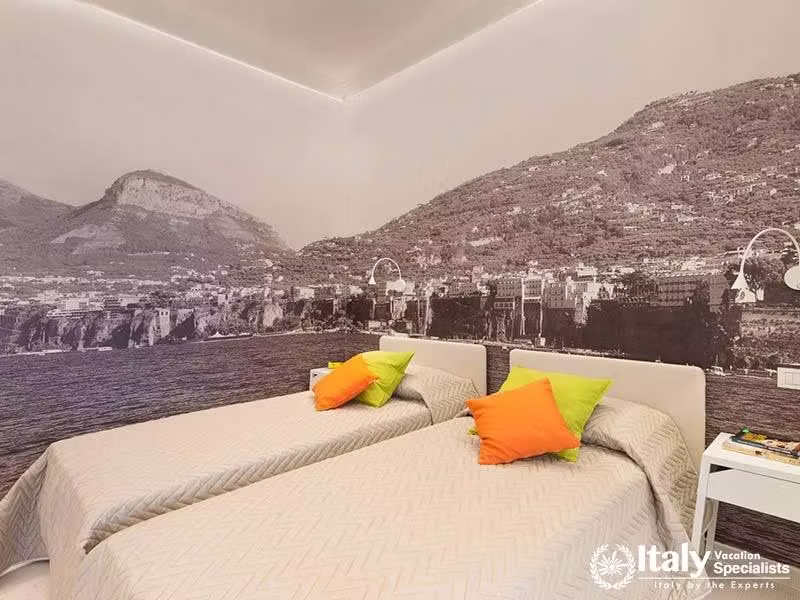 Spacious Twin Bedroom Overlooking Beautiful Views at Tasso Luxe Stay in Sorrento, Italy